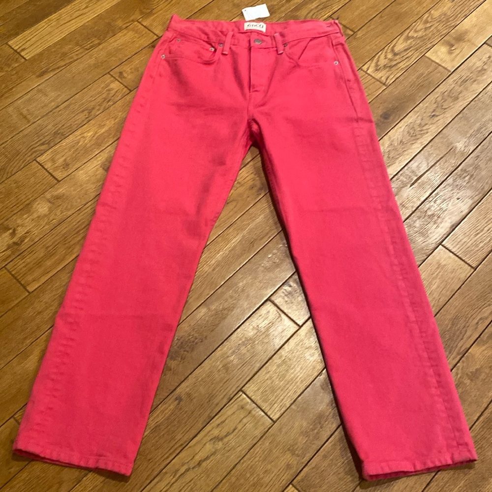 NWT Etica Denim Women 28 Pink Rhea Mid Rise Straight Raspberry Jeans